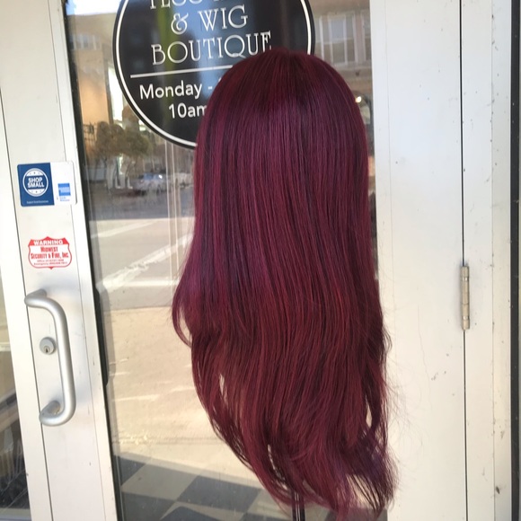 Burgundy Rare Wine Lacefront wig Bangs Long wig - Picture 6 of 8